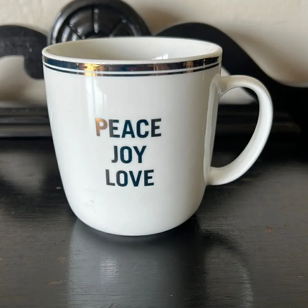 Williams Sonoma Gold “Peace Joy Love” Mug